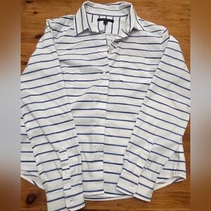 Banana Republic White and Blue Striped Button Down Shirt